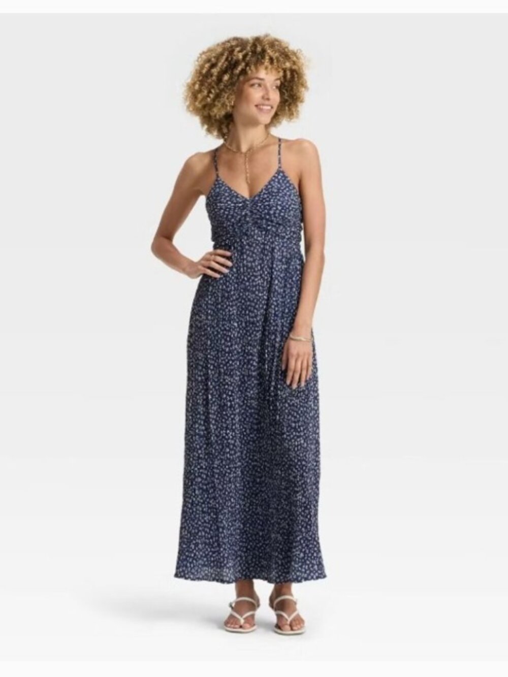 Women's Pleated Maxi Dress - A New Day Dark Blue size L